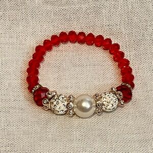 Radiant Red and Silver Pearl Bracelet